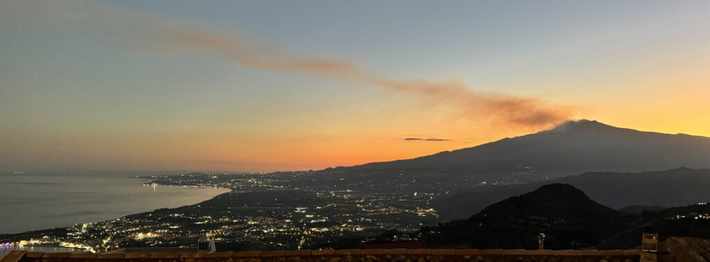 Mount Etna in Sicily at sunset