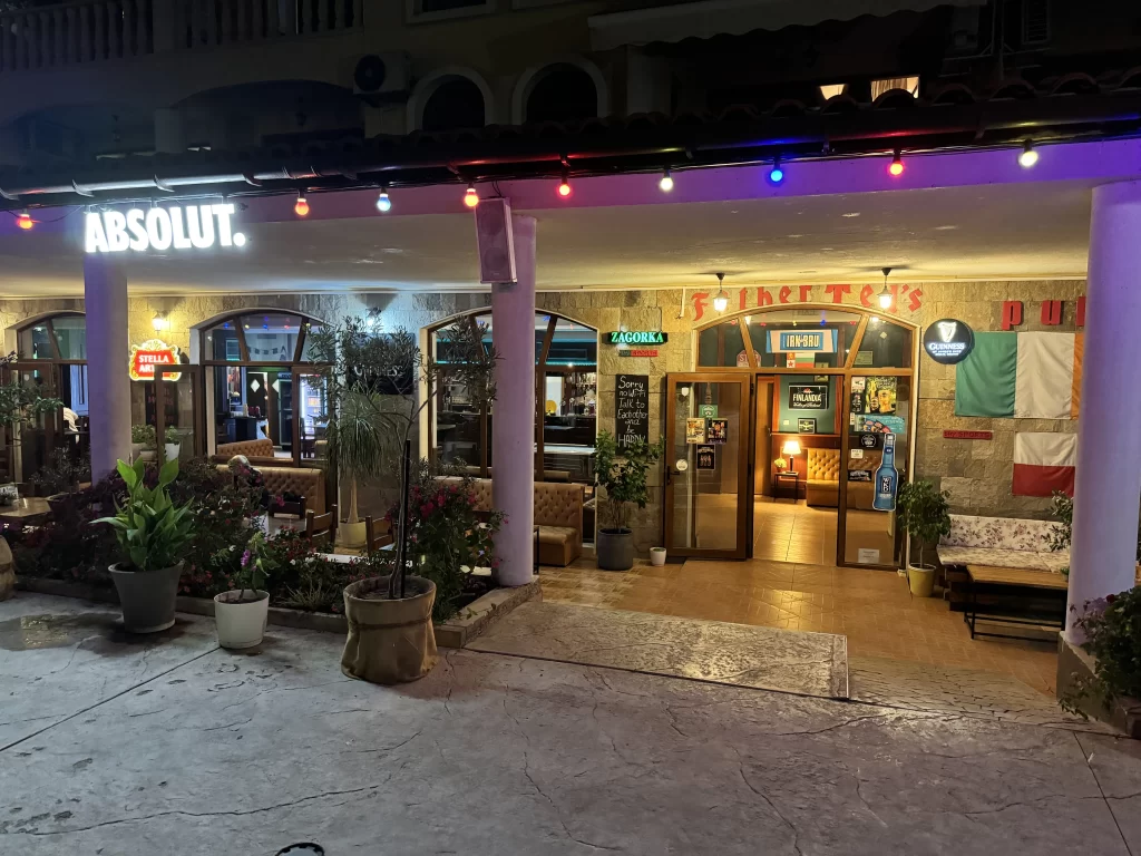 A burger and a Guinness at the Father Ted Irish bar next to our accommodation in Sunny Beach, Bulgaria