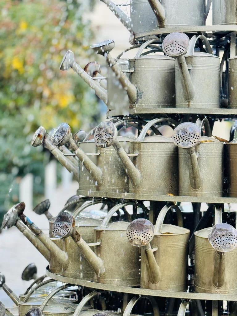 Strange watering can fountain in Montpellier