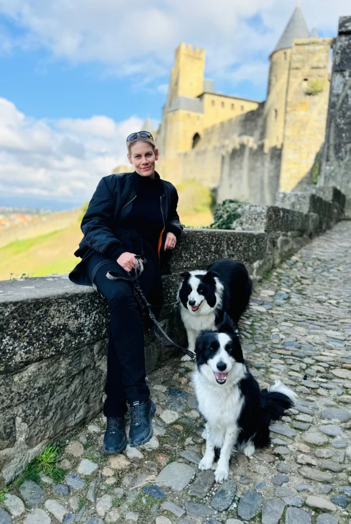 Zsofi outside The castle at Carcassonne