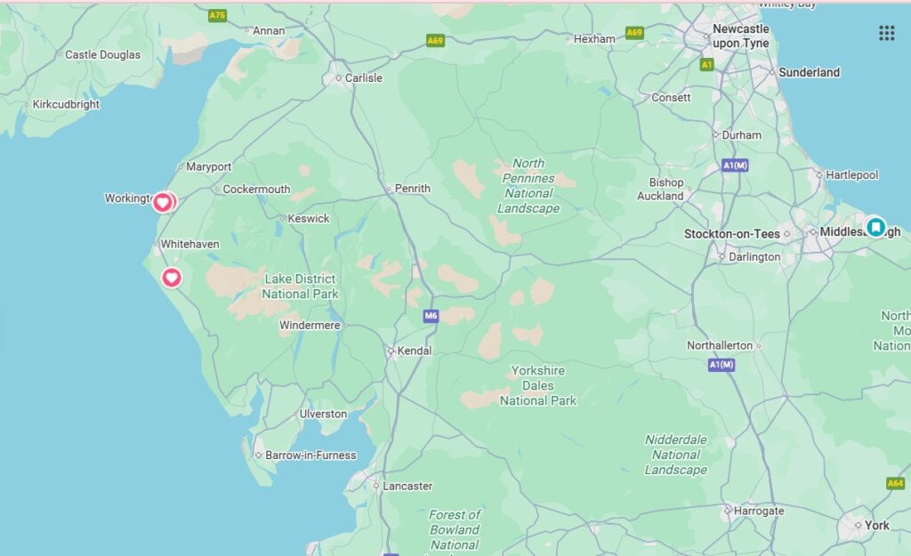 Egremont és környéke google map kivonat.